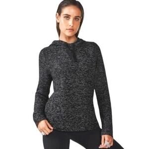 FABLETICS Womens Black Marbled Knit Hoodie Pullover Sweater XS Yukon $70